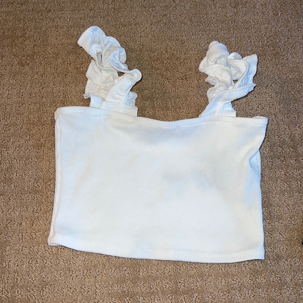 ZARA white crop top with curly straps.